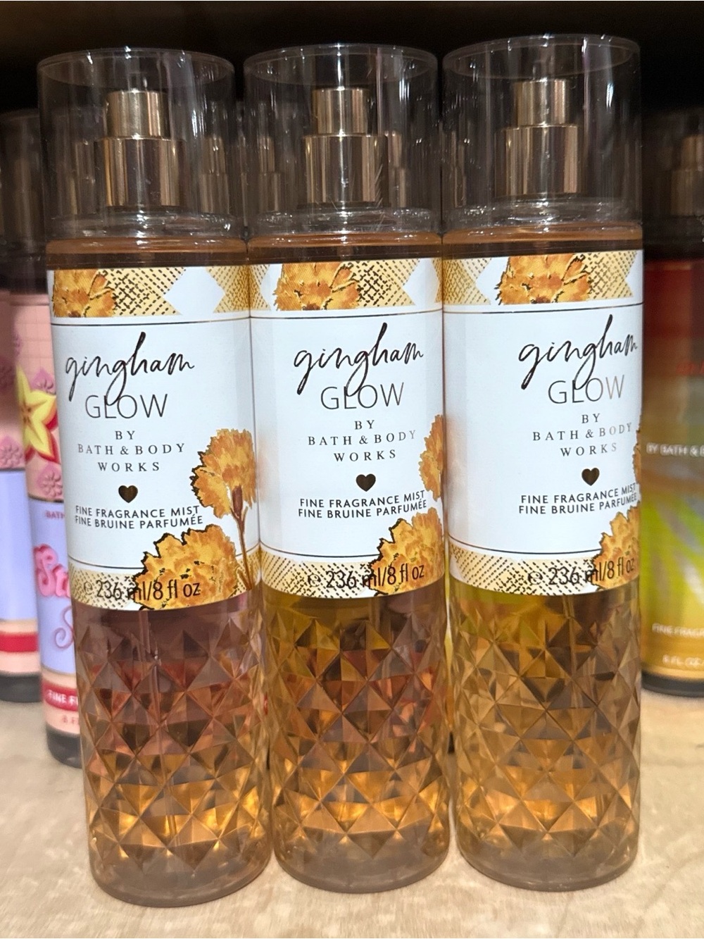 New 3 Bath & Body Works Gingham Glow Fine Fragrance Mist - Warm Amber